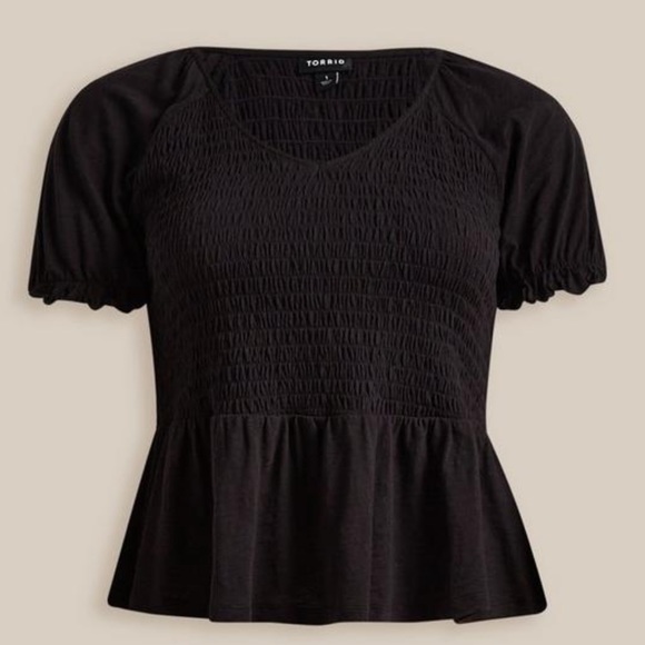 Cotton Modal Slub Smocked Short Sleeve Babydoll - Picture 2 of 5